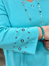 Load image into Gallery viewer, Blue Aqua V-Neck Top with Embellishment