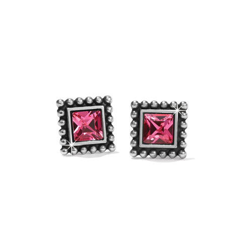 Sparkle Square Pink Mini Post Earrings