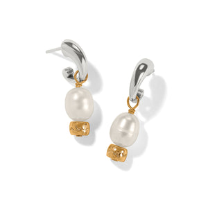 Meridian Petite Pearl Two Tone Post Hoop Earrings