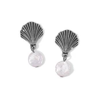 Silver Shells Pearl Drop Earrings