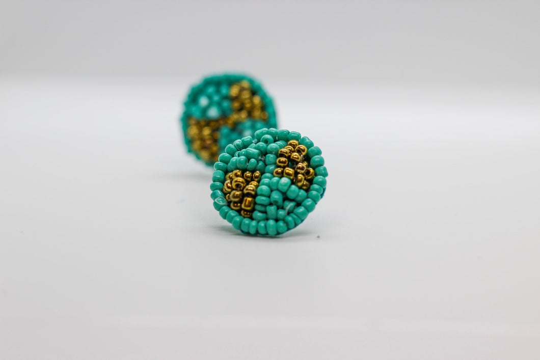Turquoise and Gold Beaded Earrings