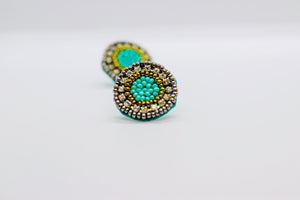 Turquoise and Stone Button Earrings