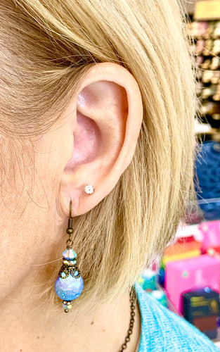 Blue Coin Pearl Earrings