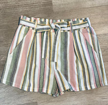 Load image into Gallery viewer, Striped Drawstring Linen Shorts