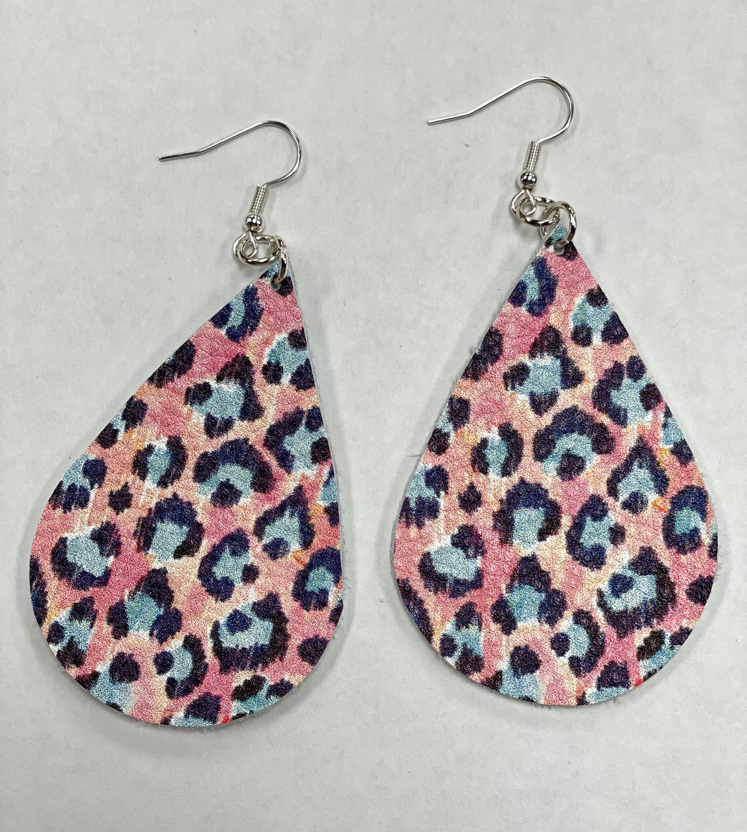 Pastel Pink and Teal Leather Earrings